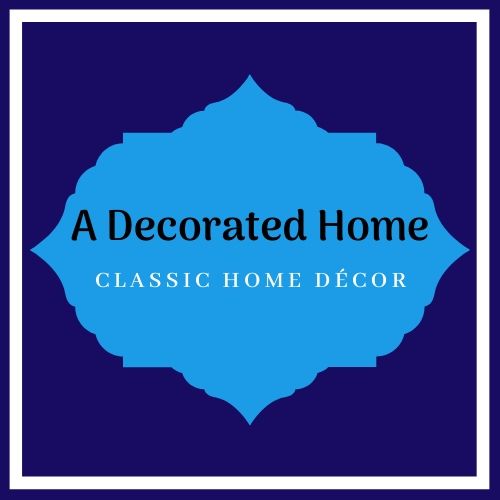Dark blue box with light blue fancy image with text A Decorated Home